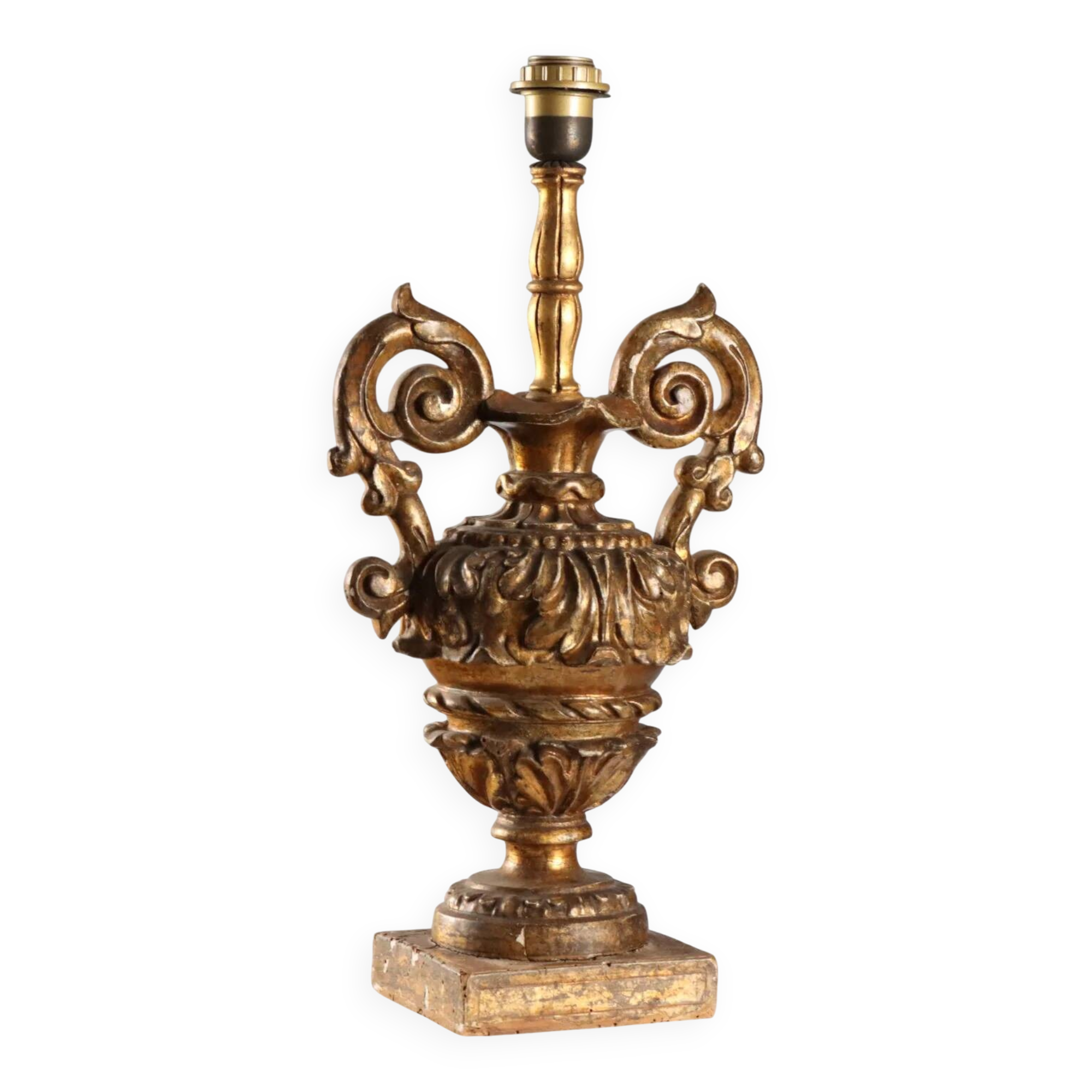 Lampe ancienne en forme de vase néoclassique en bois doré XIXe siècle