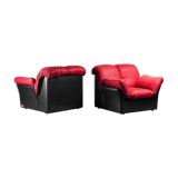 Paire de fauteuils tissu leonessa cuir 70s vintage