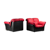 Paire de fauteuils tissu leonessa cuir 70s vintage