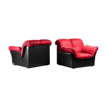 Paire de fauteuils tissu leonessa cuir 70s vintage