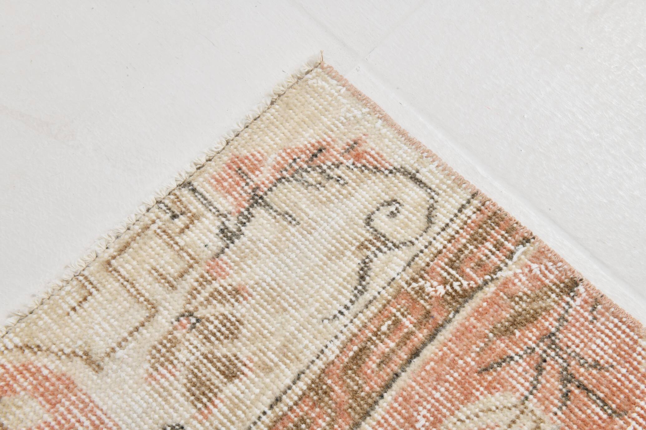 Pale Red & Beige Turkish Runner Rug, 71x301Cm