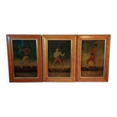 3 19th century watercolor drawings "legendary boxers"