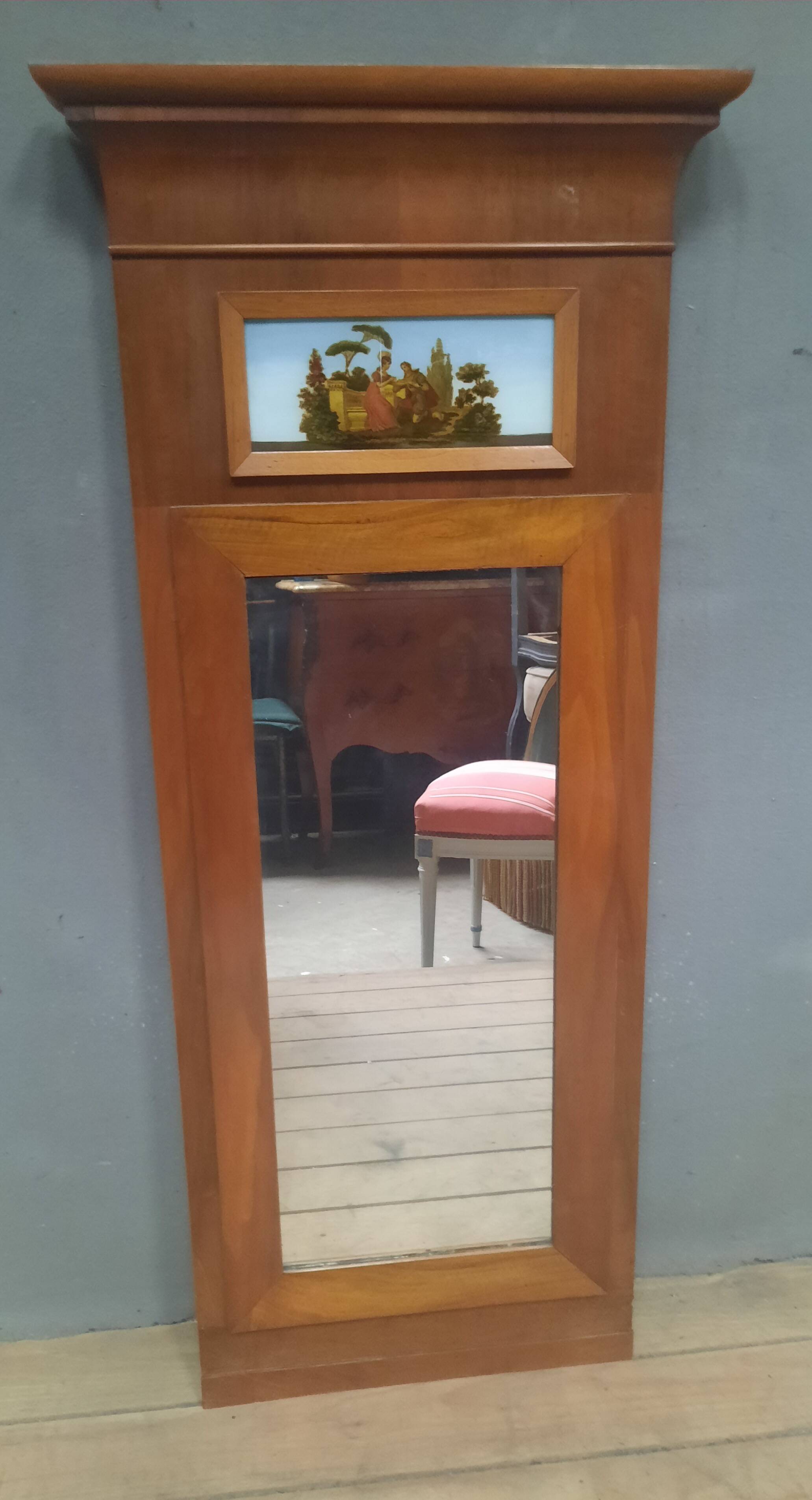 Small varnished wooden trumeau with a gallant scene motif