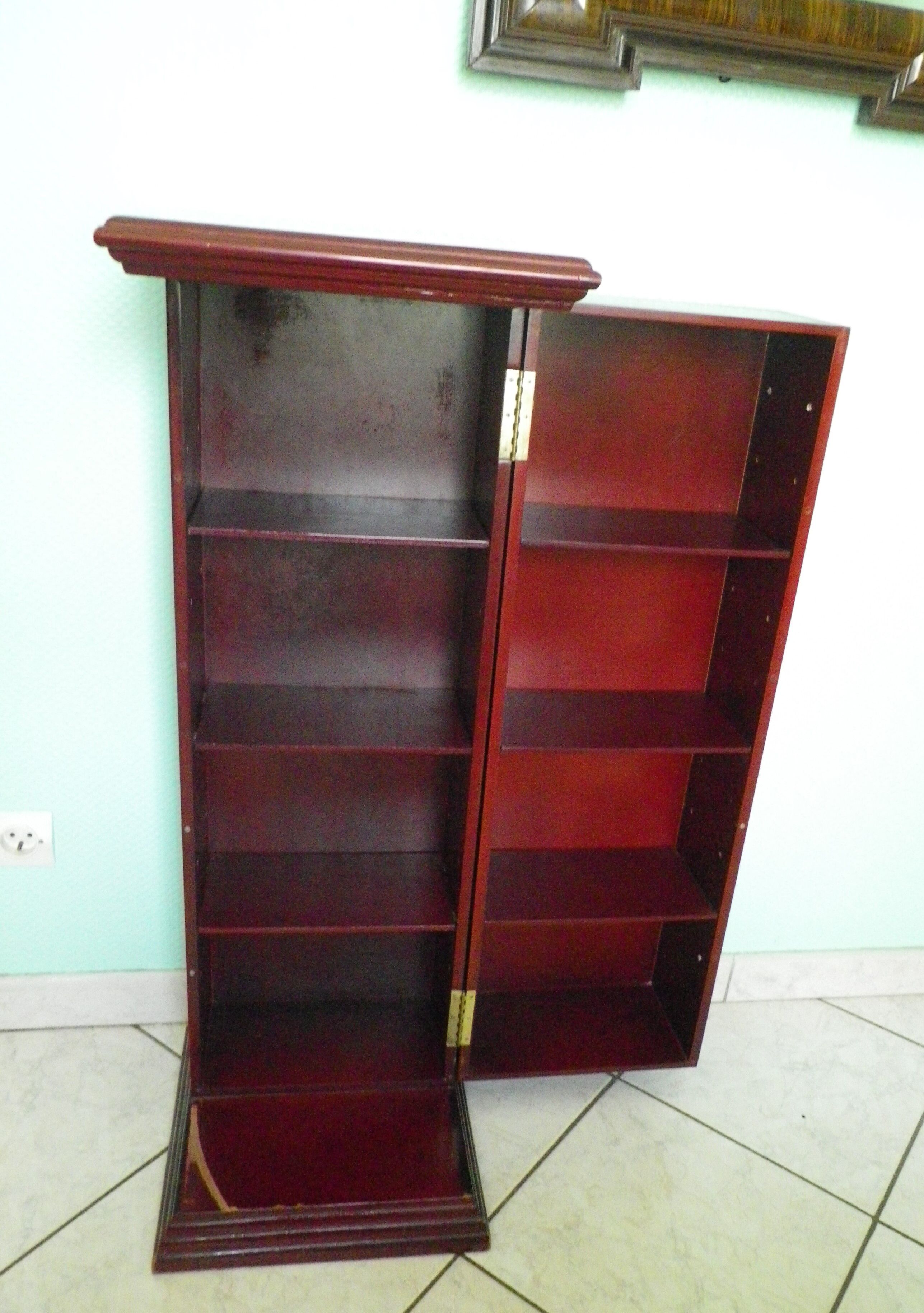 Wooden extra cabinet (selette), 2 interior storage spaces with 6 modular shelves
