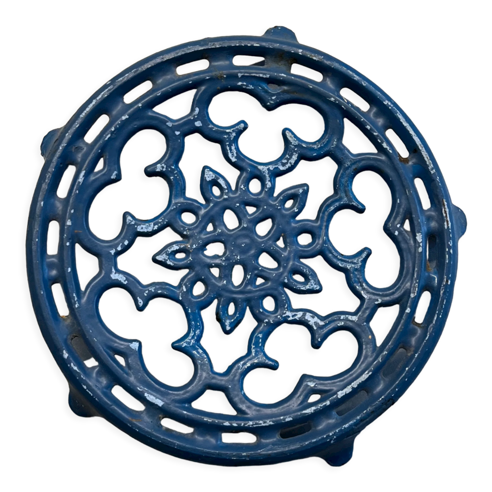 Old blue cast iron trivety