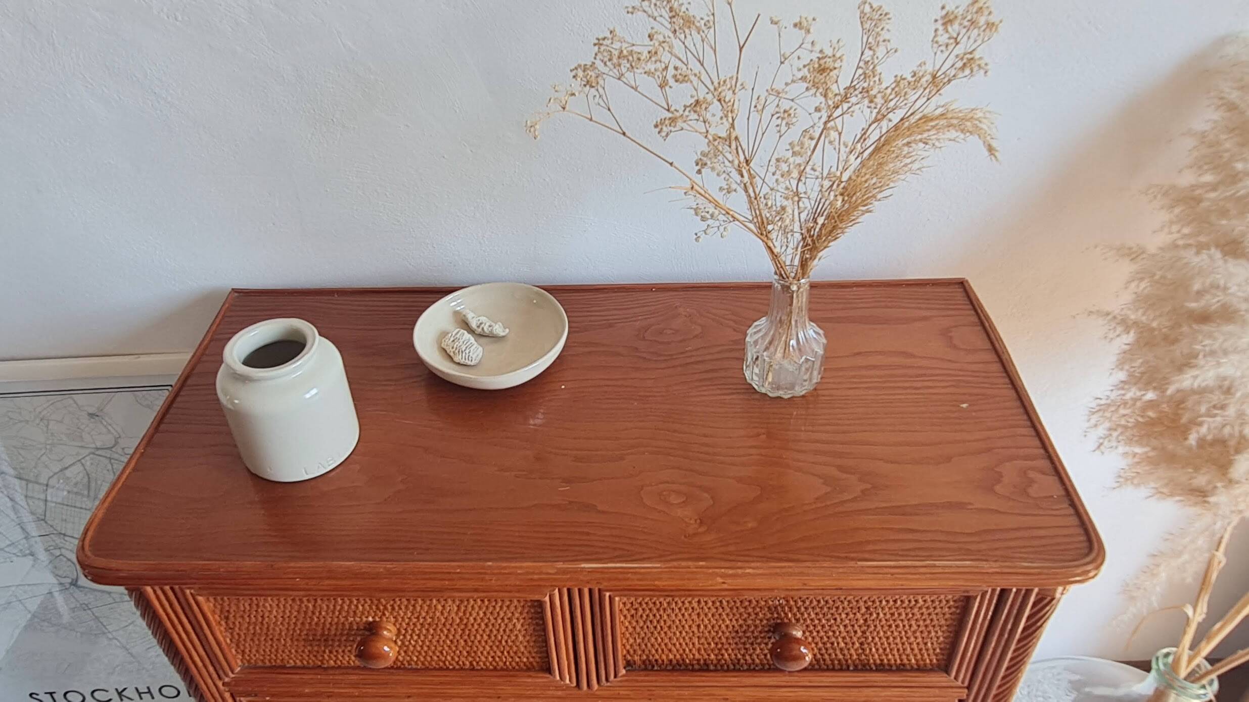Vintage rattan chest of drawers
