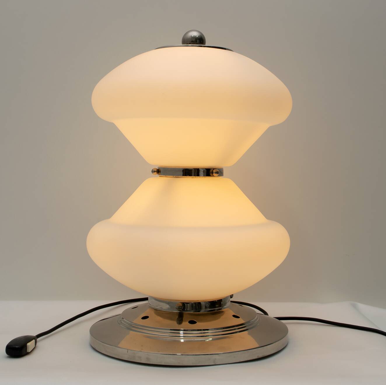 Mazzega Mid-Century Modern Chrome and Murano Opaline Glass Table Lamp, 1960