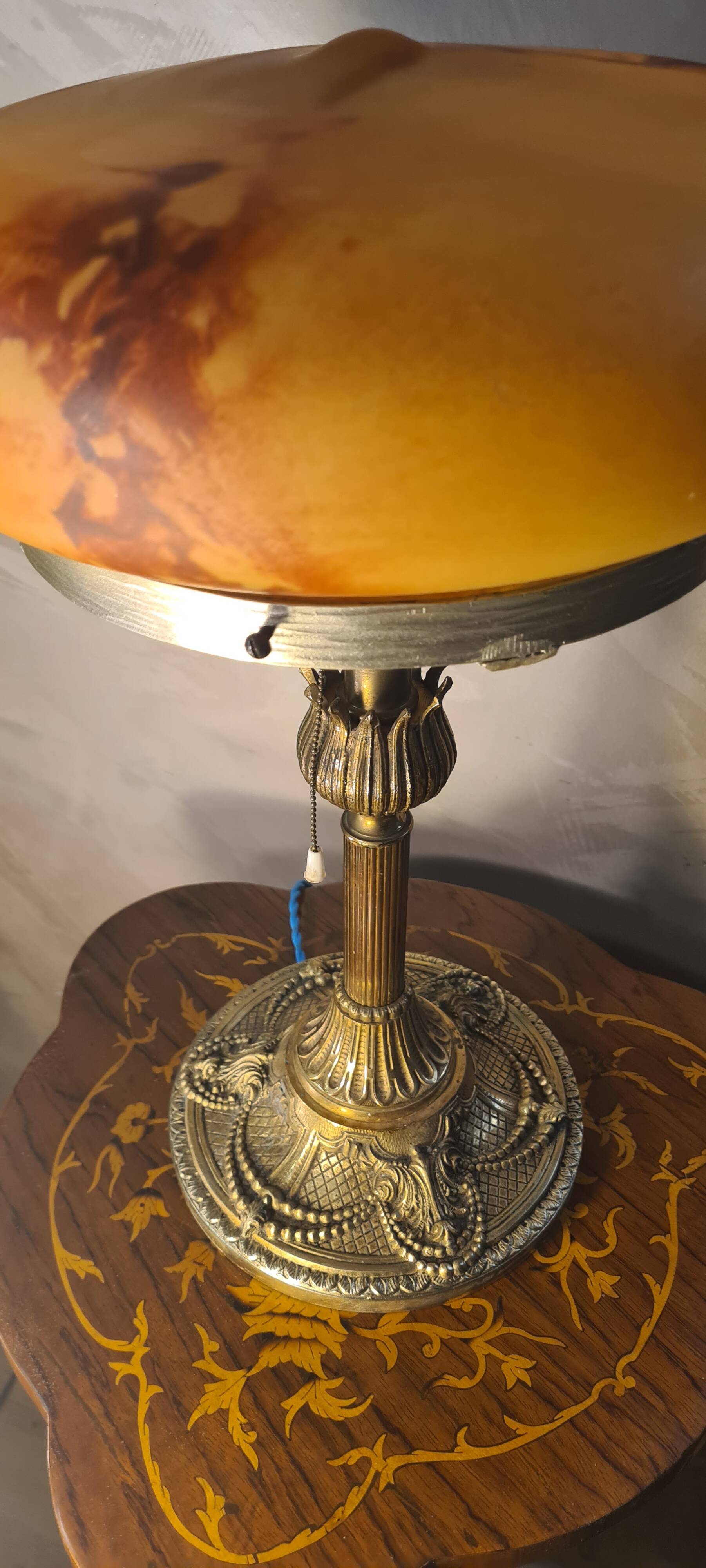 antique solid bronze lamp 51x33x6kg glass paste 1920