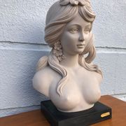 Vintage woman bust, resin bust, Escorpiao do ouro, topless woman, resin statue, pedestal