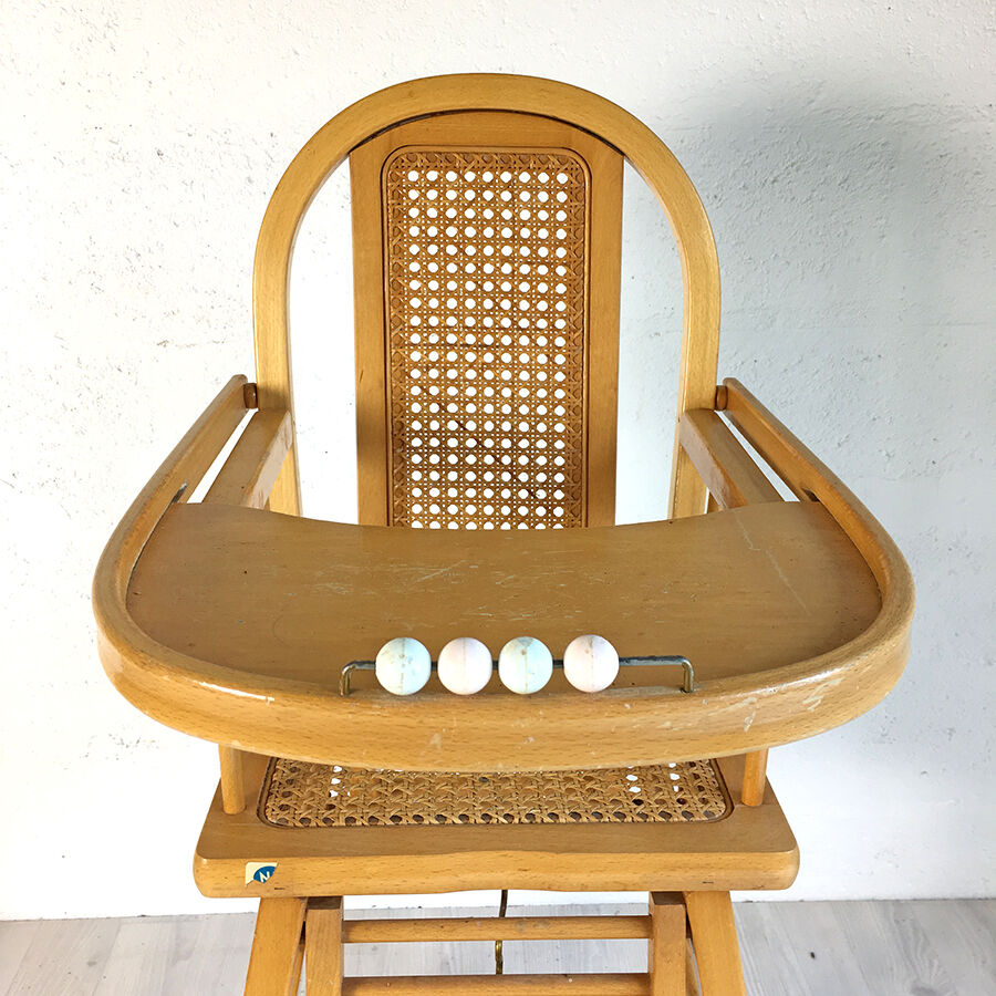 Chaise pour bébé vintage en bois et cannage