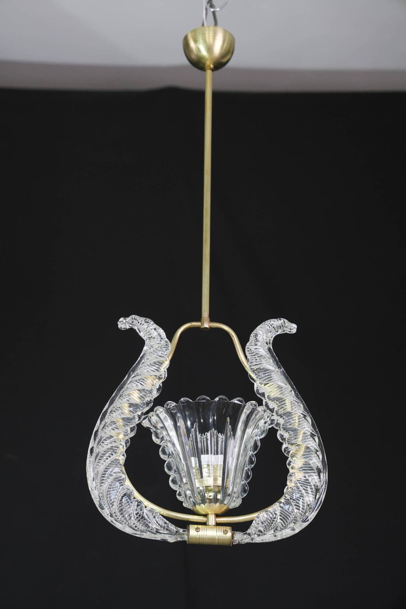 Charming Murano Glass Art Deco Pendant Chandelier by Ercole Barovier, 1940s