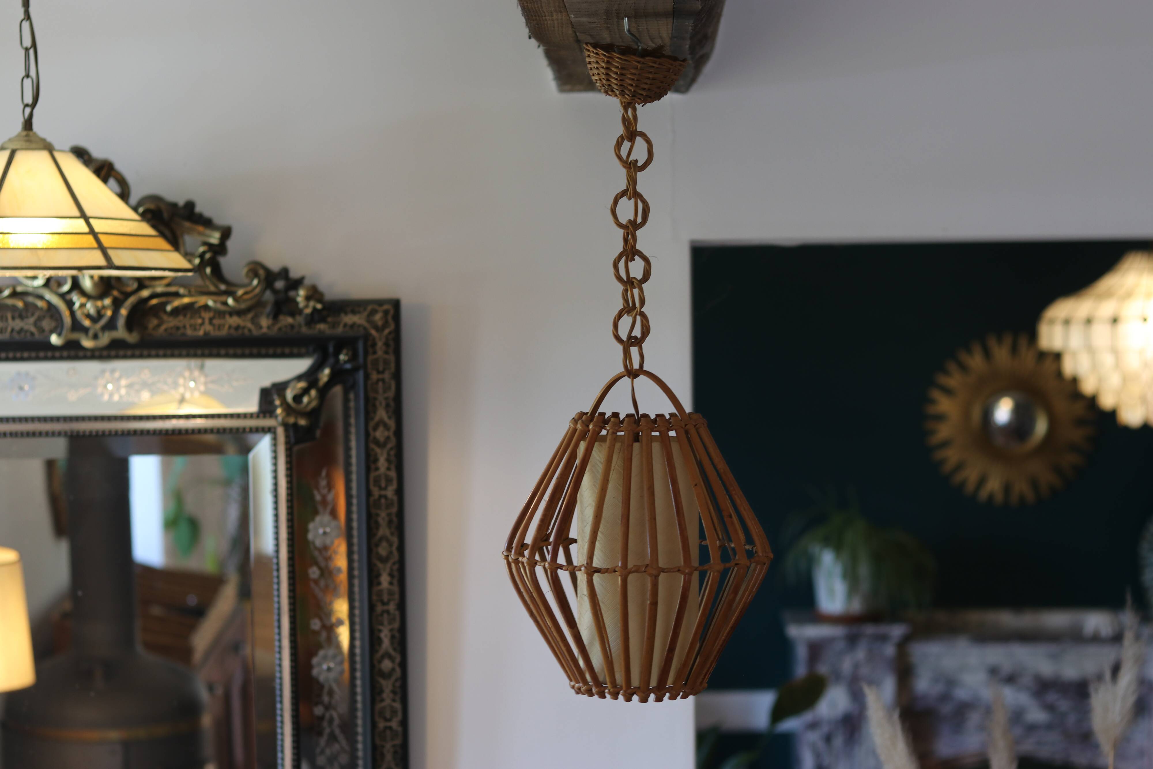 Vintage rattan pendant light, 1960s