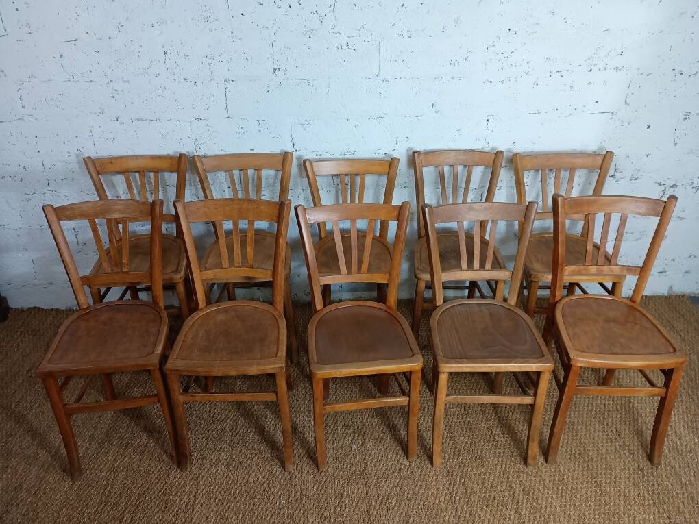 Ensemble de 10 chaises bistrot années 1950-60 vintage Luterma