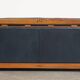 2.5-Seater Art Deco Sofa with Woodwork and Dark Blue Cowhide Leather