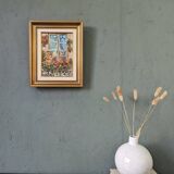 Mid-Century Modern Swedish "Balcony Garden" Vintage Oil Painting, Framed