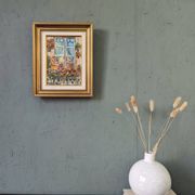 Mid-Century Modern Swedish "Balcony Garden" Vintage Oil Painting, Framed