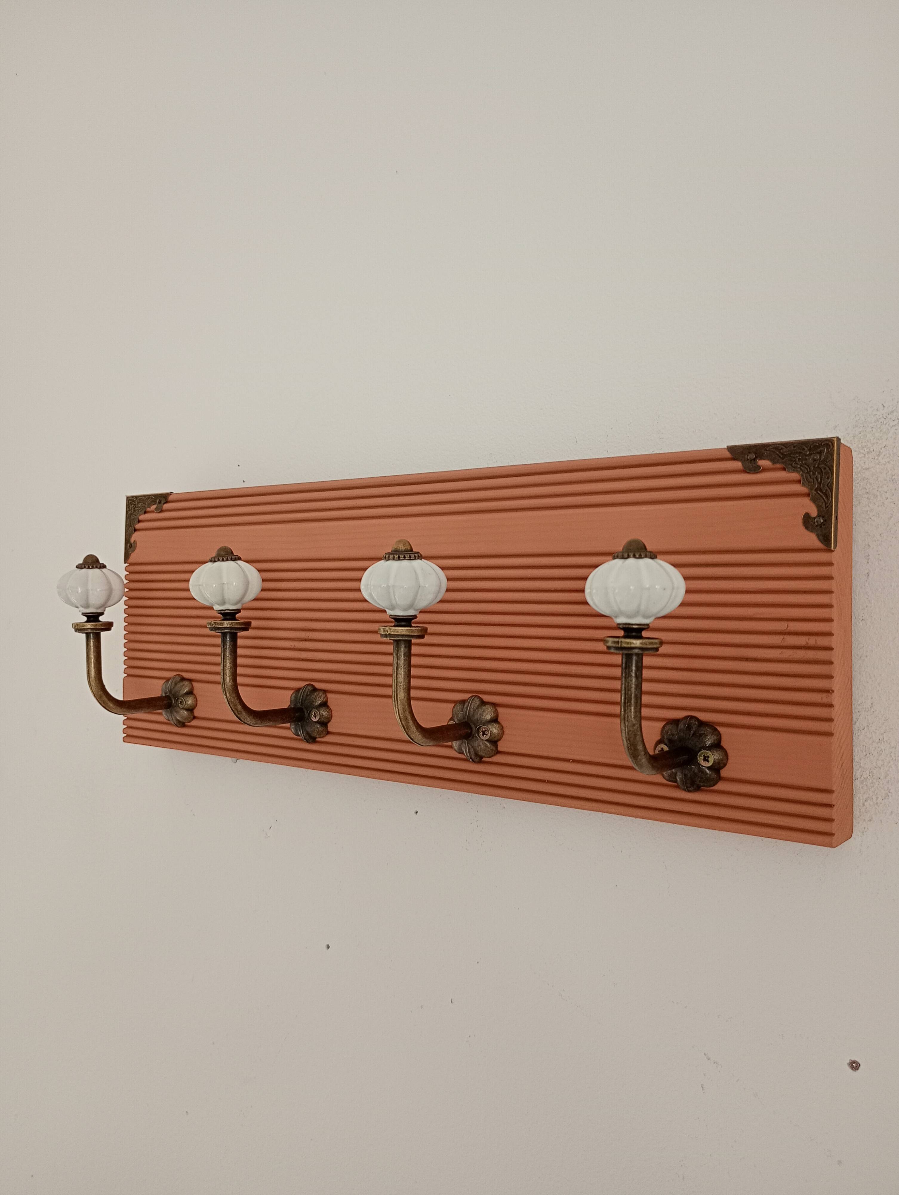 Wall coat rack 40 cm – 4 ceramic hooks | Vintage style