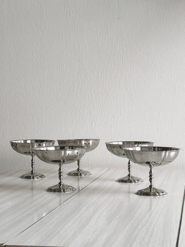 6 très grandes coupelles sur pied inox style Letang Remy