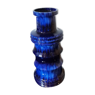 Vase XL pagode vintage bleu Céramique West Germany 266-53 Scheurich 1960