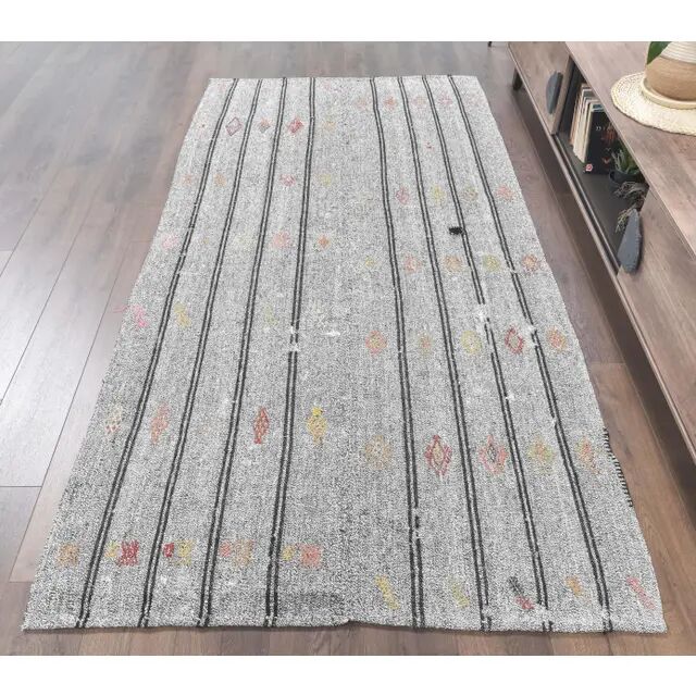 1970s Turkish Handmade Wool Kilim Striped Runner Rug 131x260