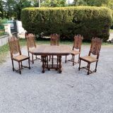 Solid wood beech table with 5 wooden chairs and canning.