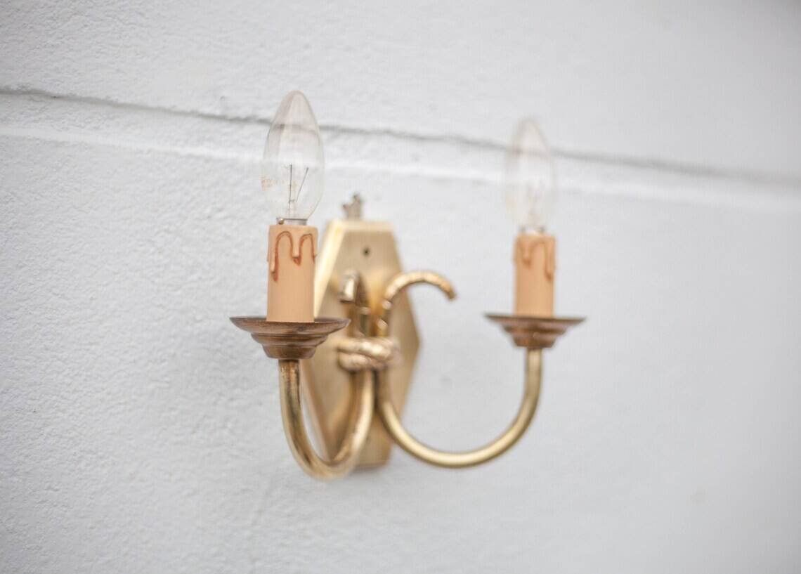 2-arm wall light, wall lamp, vintage knot wall light, brass wall light, interior decor, 70's