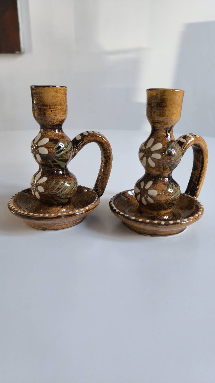 Paire de bougeoirs alsace en grès