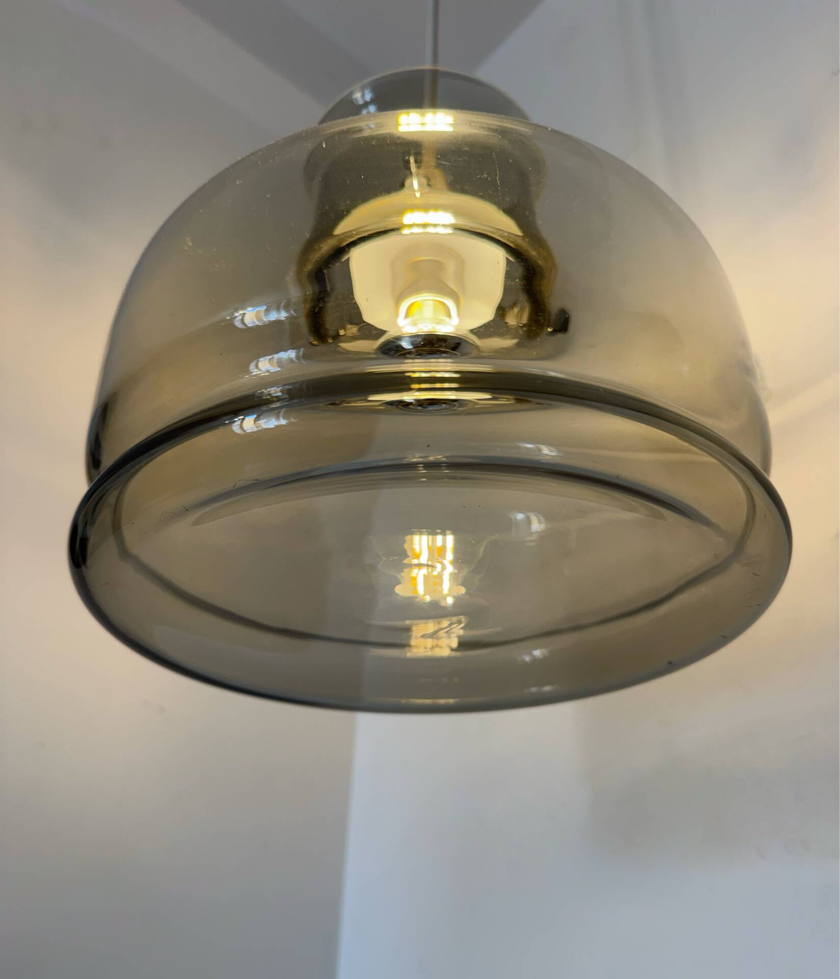 Smoked glass pendant light Space Age 1970s