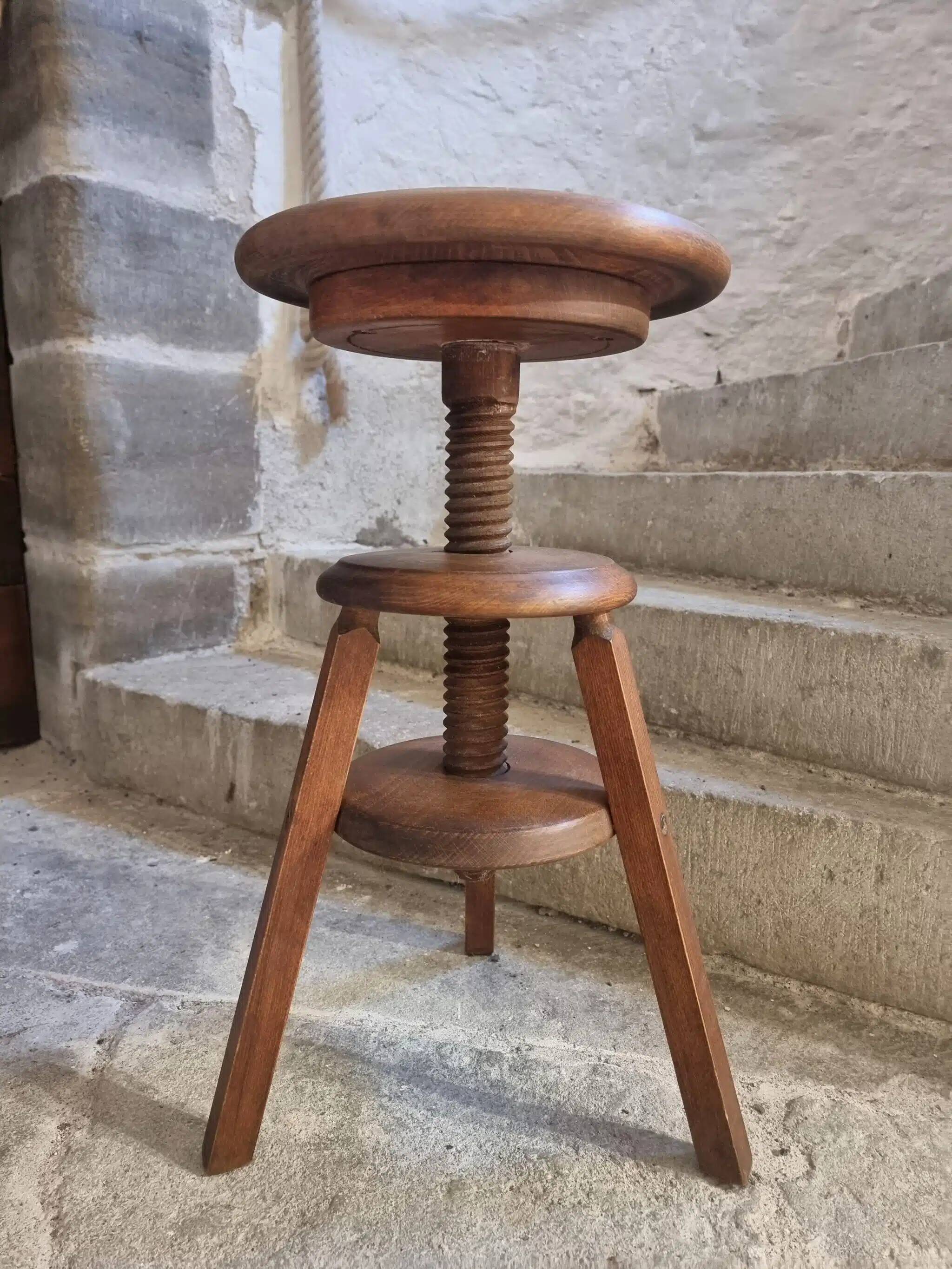 Vintage French adjustable beech stool, 1950s