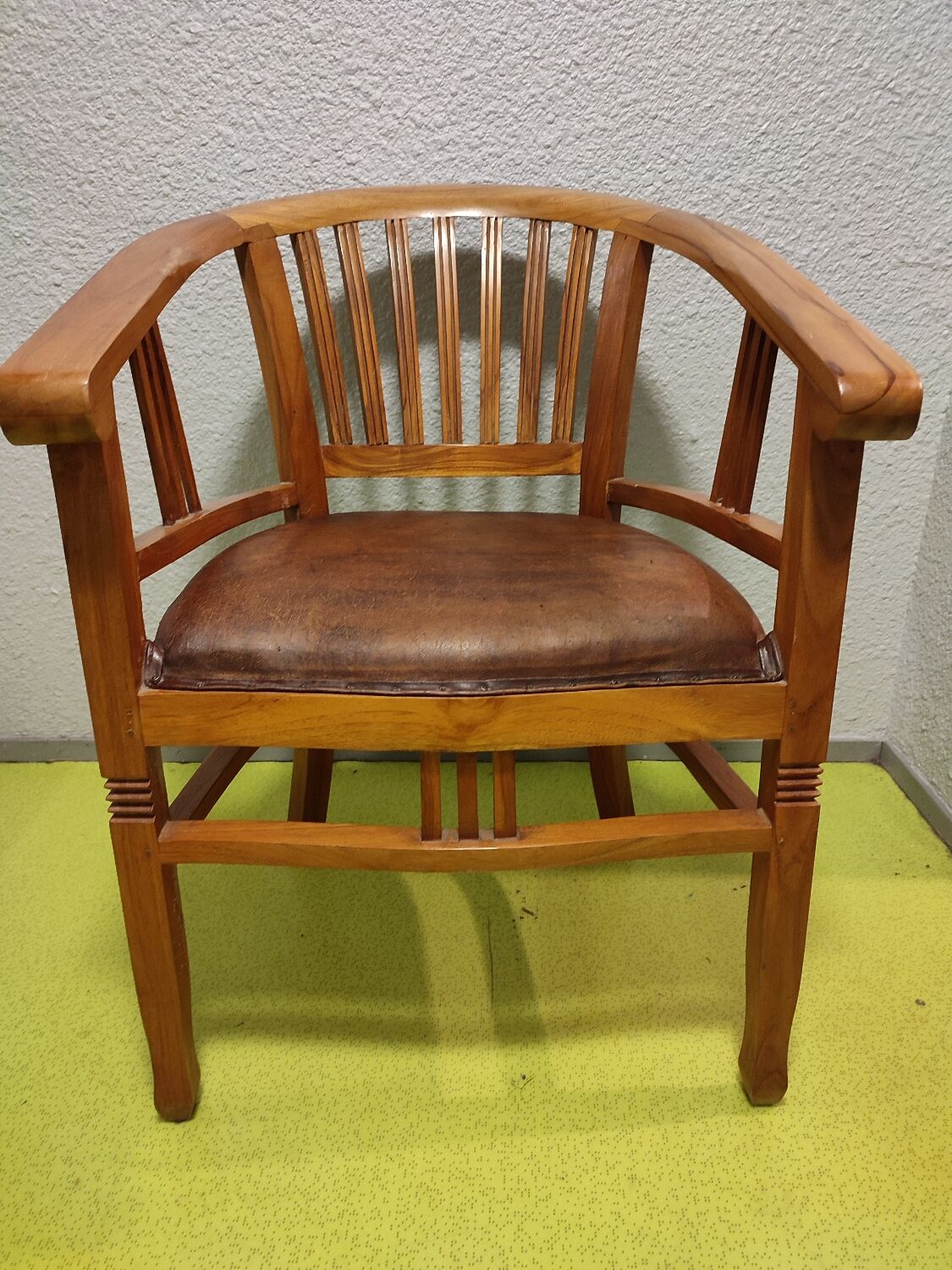 Fauteuil de bureau en teck et cuir vintage