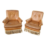 Paire fauteuils en cuir