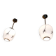Pair of opaline globe pendant lights with stylized decoration, 1950s