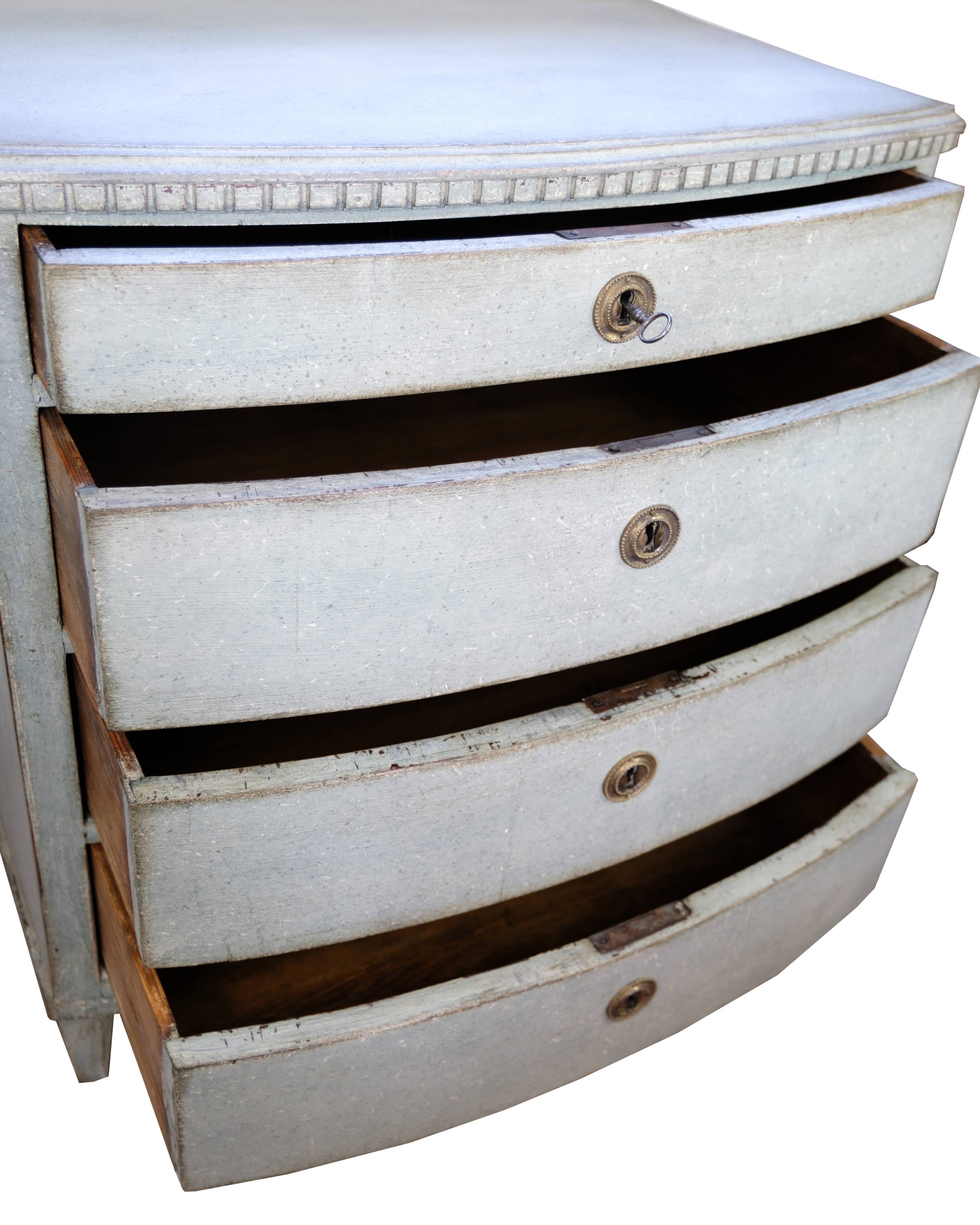 Orignal Painted Chest Of Drawers Louis Seize Style Made In Greenish Patinated Color From 1790s