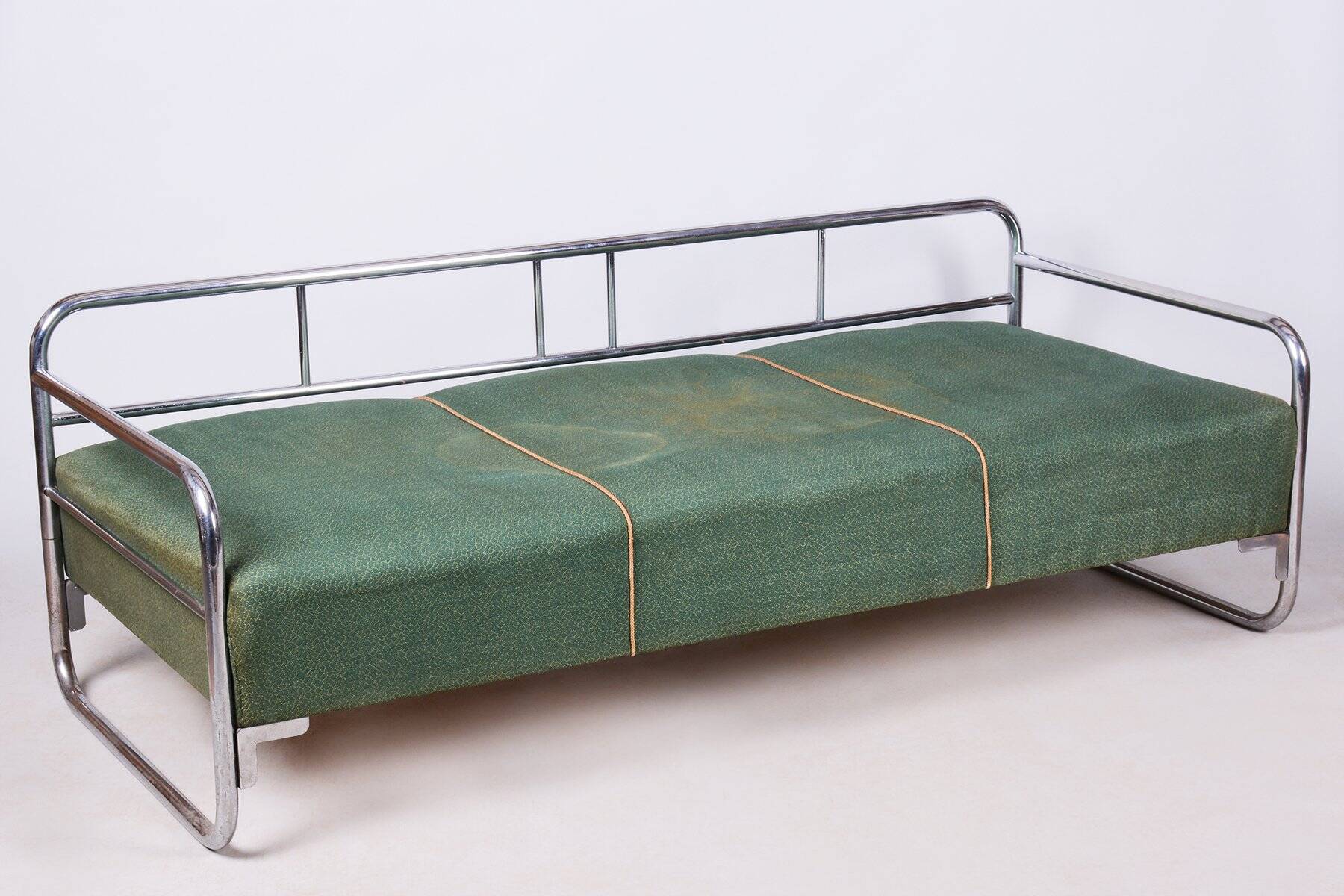 Bauhaus Sofa in Chrome, Steel, and Fabric, Czech, 1930s