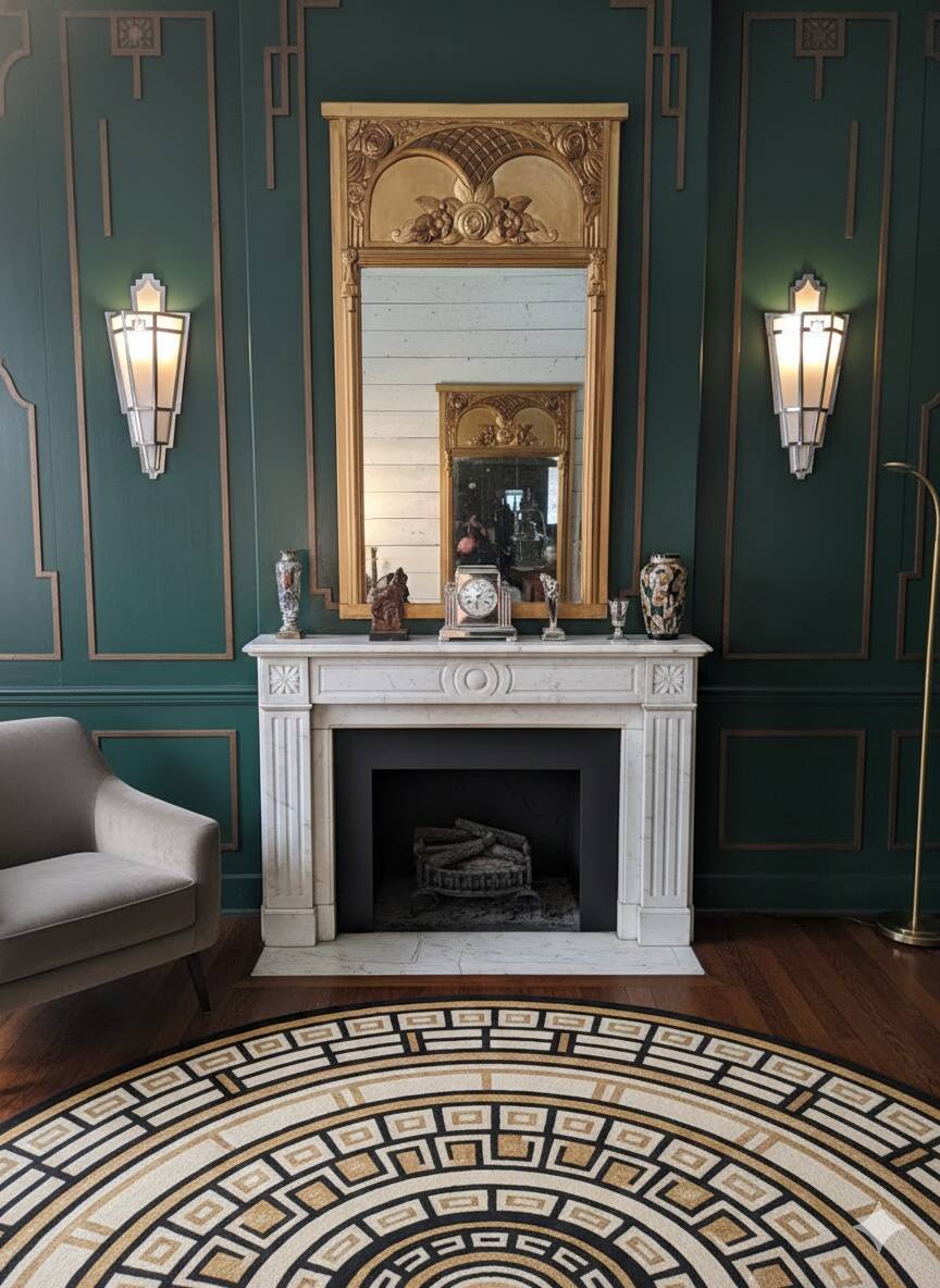 Art Deco gilded trumeau, bevelled mirror