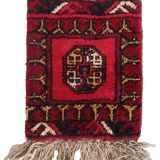 Tapis vintage fait main Ersari – 25 x 31 cm – Rouge éclatant - 1C969