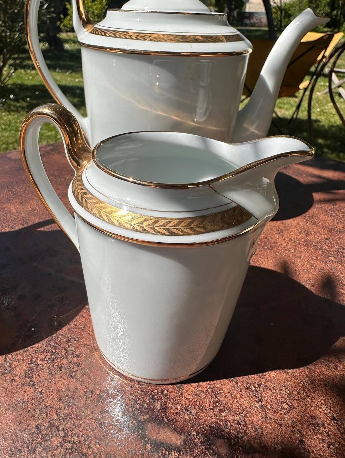 teapot, sugar bowl, cream jug, porcelain from Sologne, Larchevêque