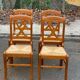 4 medium beech solid wood chairs with rush seats in Louis Philippe style