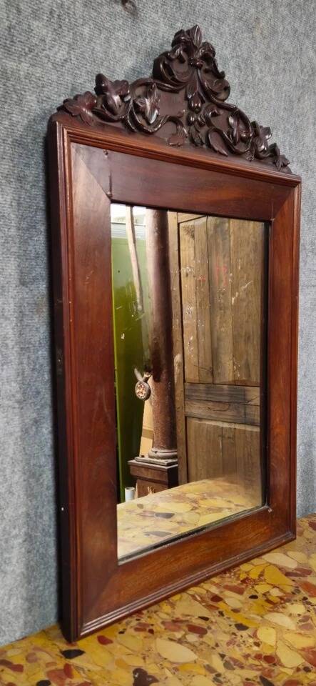 19th-century carved mahogany mirror – Leaf decoration – Napoleonic III period