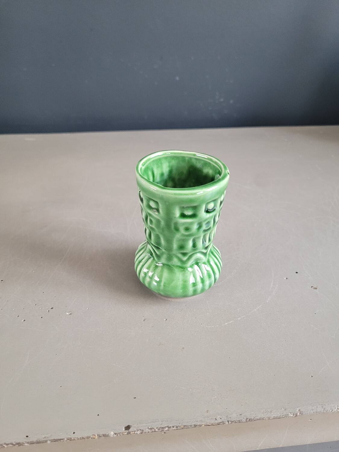 Small vintage green patterned vase