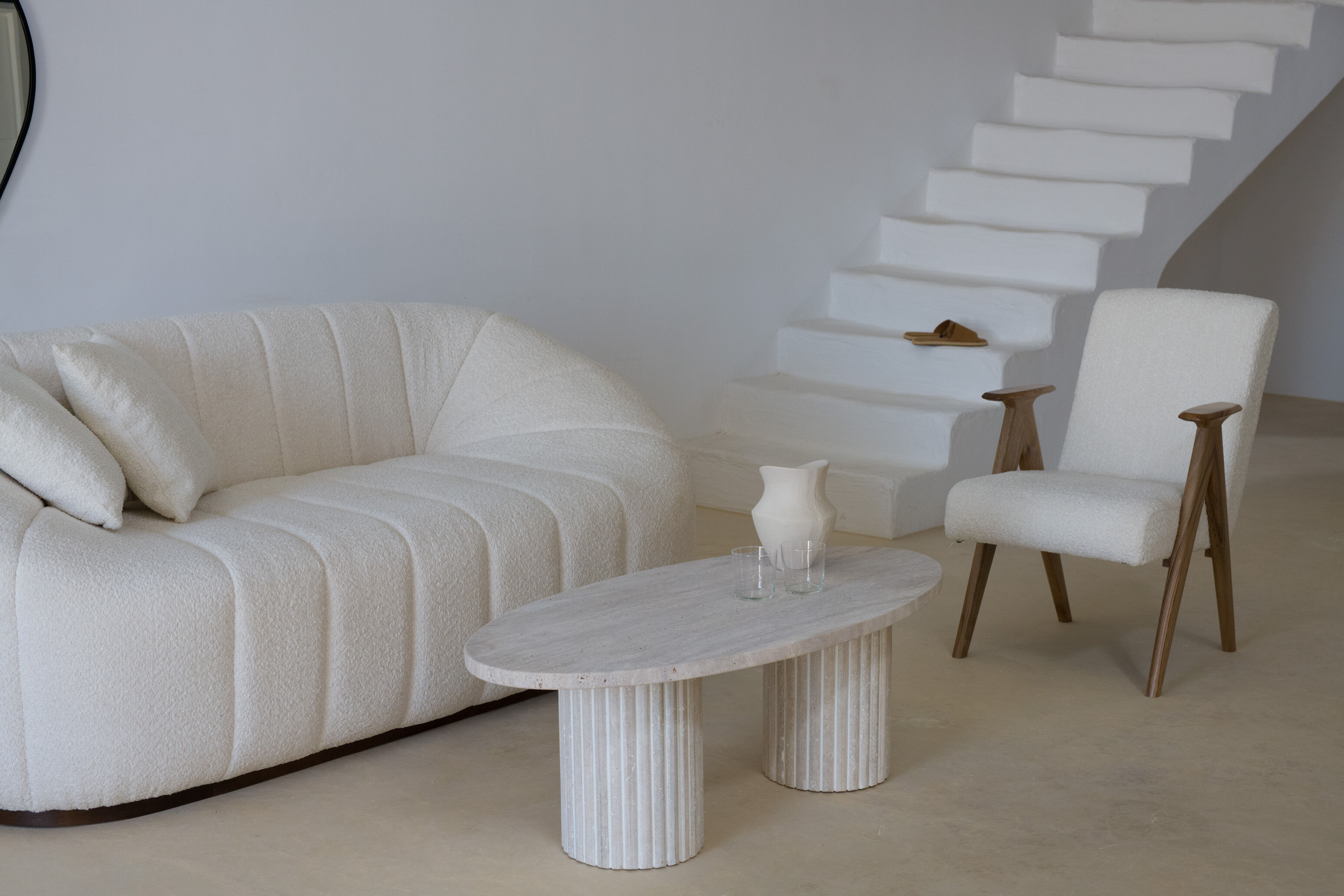 Calypso oval coffee table - natural travertine