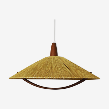 Raffia and teak pendant lamp by Temde