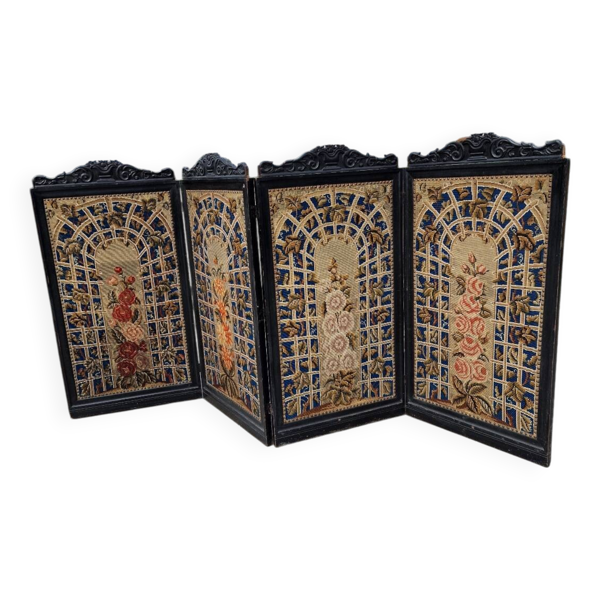 Paravent pliable en bois peint noir, 19ème siècle