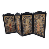 19th century black painted wooden folding screen