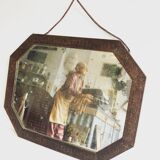 Decorated wooden octagonal mirror