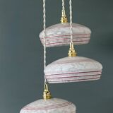 Vintage triple suspension lampshade in Clichy glass, white and red.