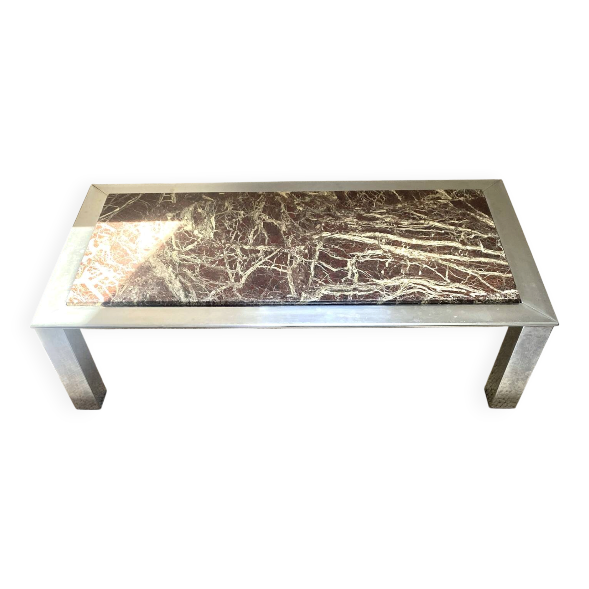 Table basse Roche Bobois en métal chromé et marbre