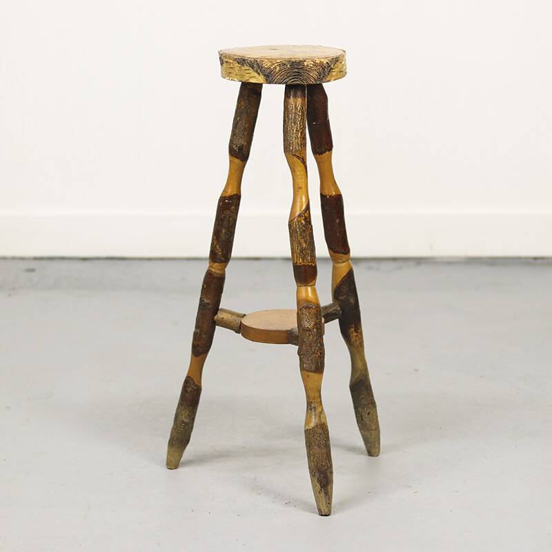 Ancienne table d'appoint en hêtre Wabi Sabi