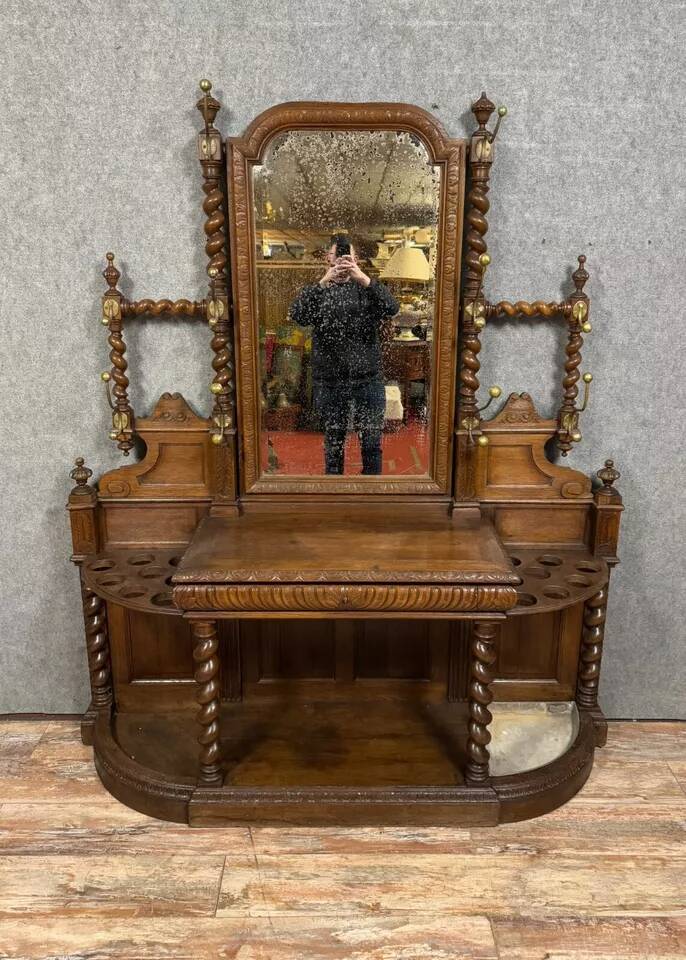 Renaissance style oak castle coat rack circa 1850