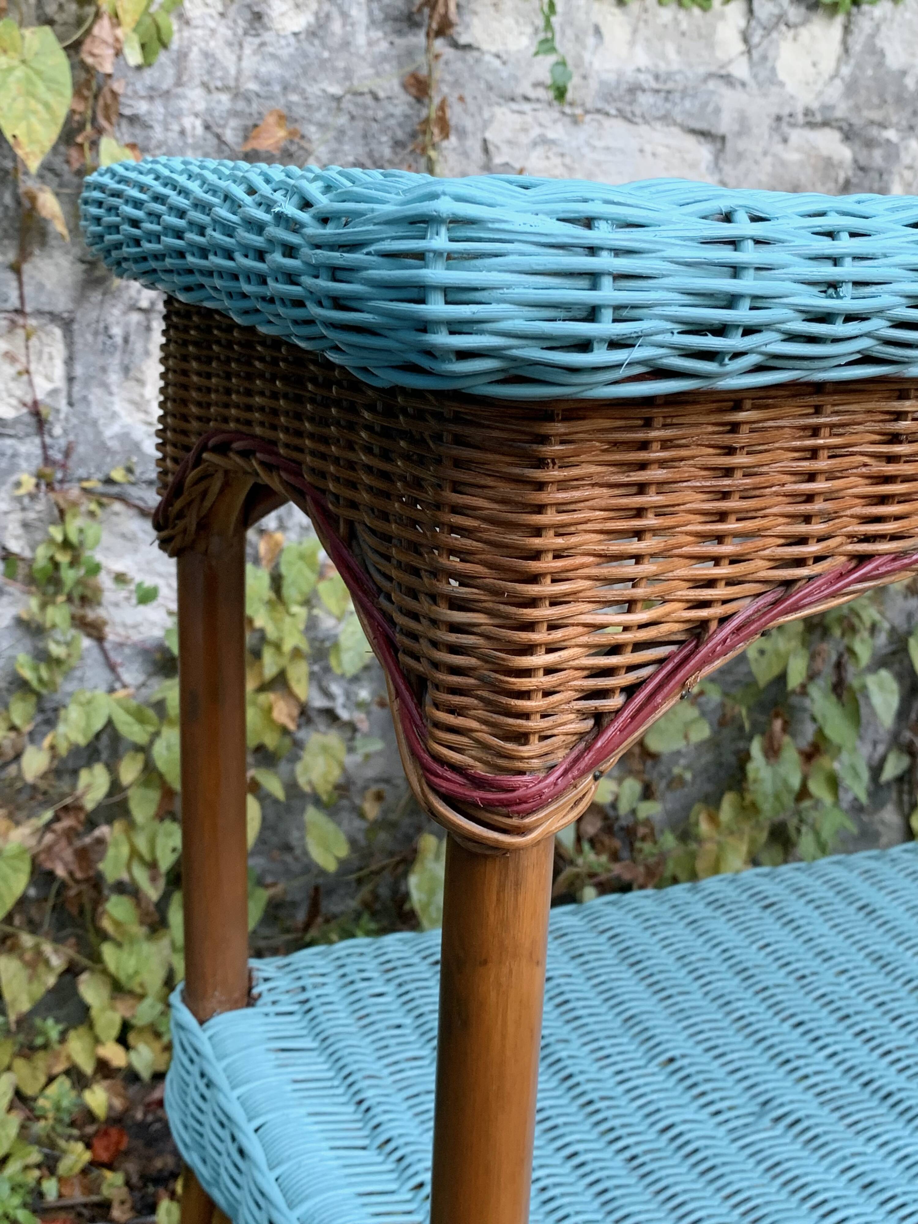 Vintage woven rattan and wicker console